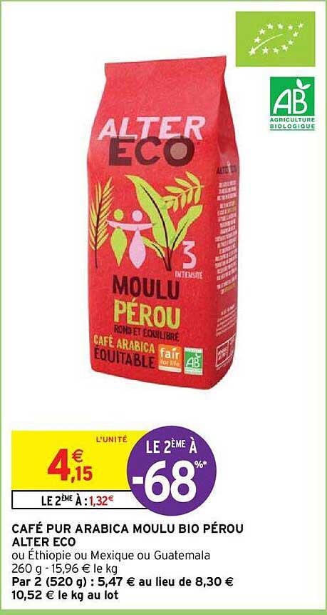 café pur arabica moulu bio pérou alter éco