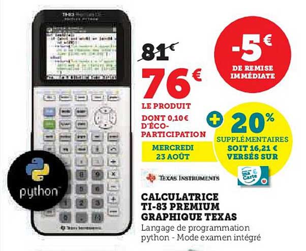 calculatrice ti-83 premium graphique texas