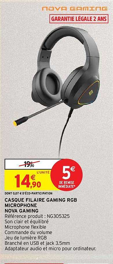 casque filaire gaming rgb microphone nova gaming