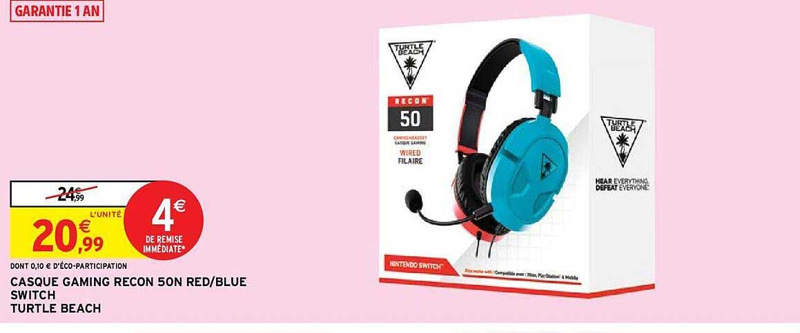 casque gaming recon 50n red/blue switch turtle beach
