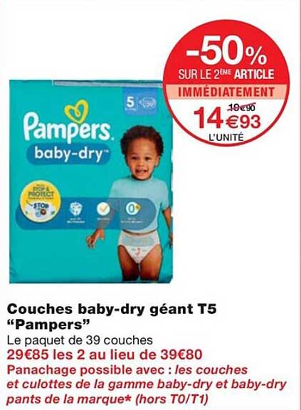 couches baby-dry géant t5 "pampers"