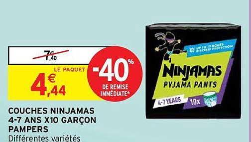 couches ninjamas 4-7 ans x 10 garçon pampers