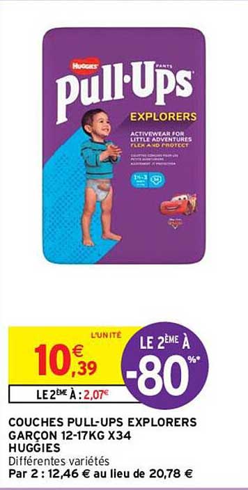 Couches Pull-ups Explorers Garçon 12-17 Kg X 34 Huggies