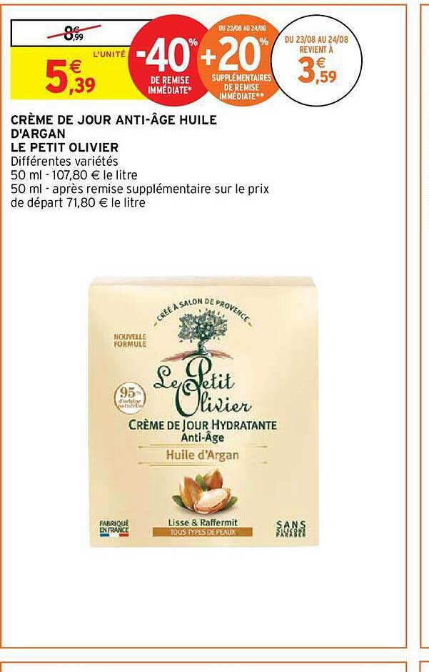 crème de jour anti-âge huile d'argan le petit olivier