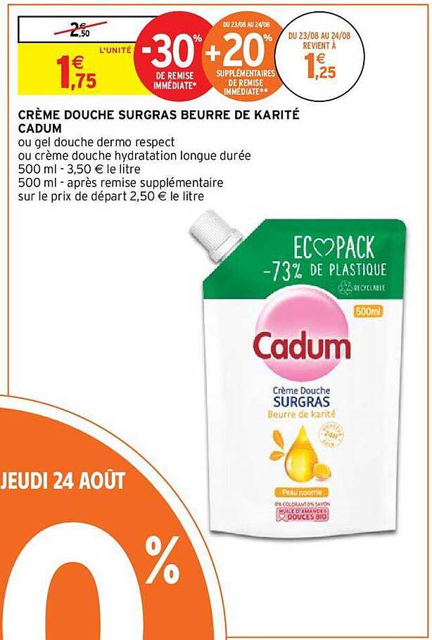 crème douche surgras beurre de karité cadum