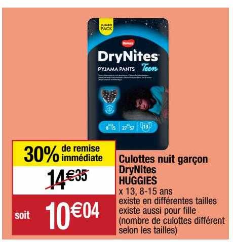 culottes nuit garçon dry nites huggies