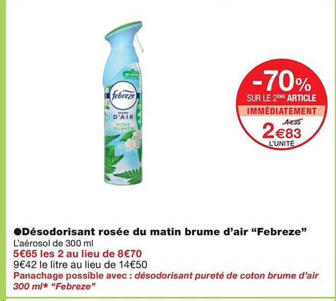 désodorisant rosée du matin brume d'air "febrèze"