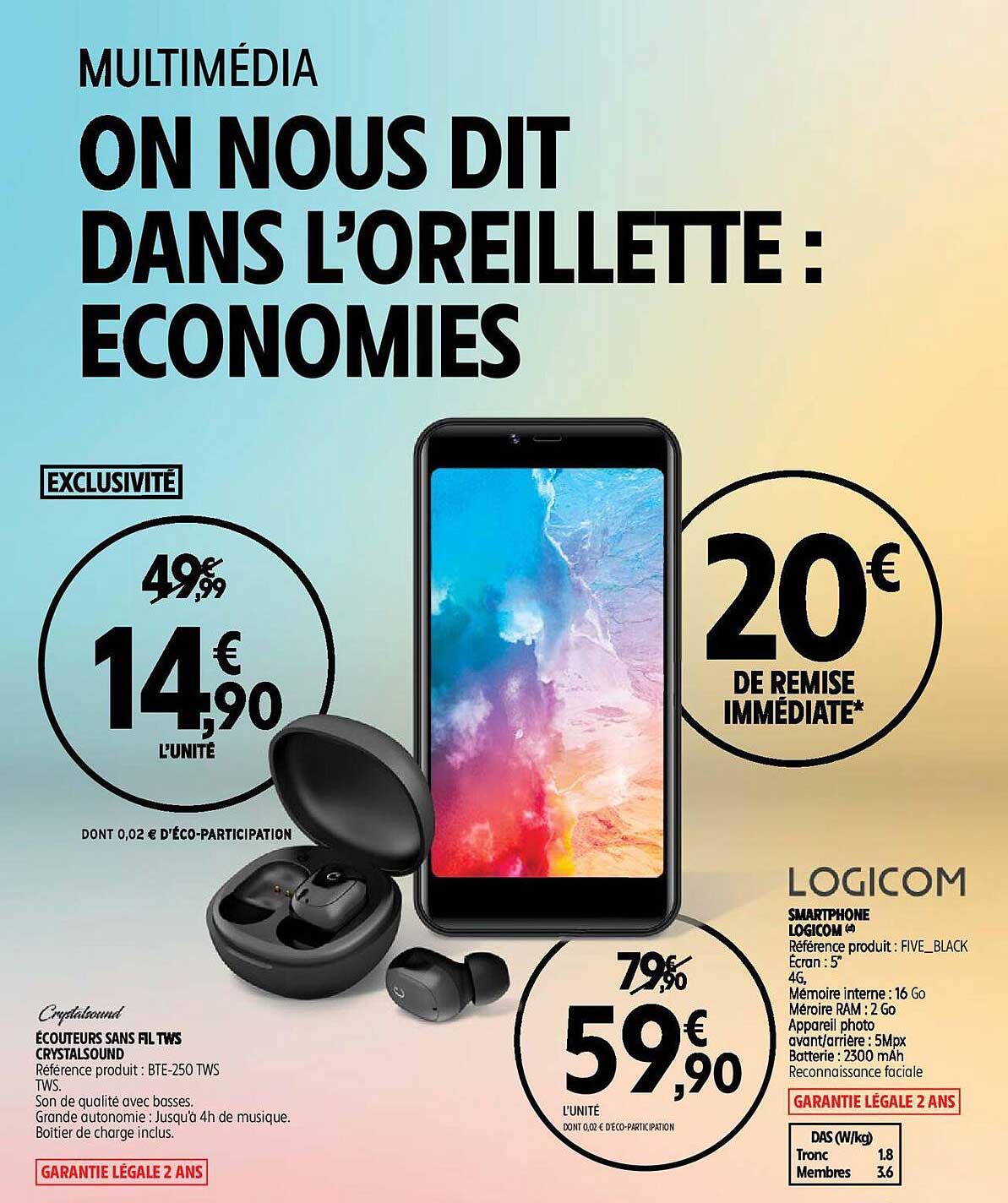 écouteurs sans fil tws crystalsound, smartphone logicom