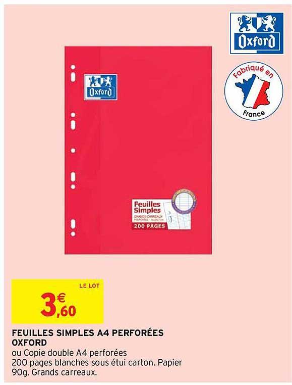 Feuilles Simples A4 Perforées Oxford