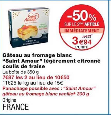 gâteau au fromage blanc "saint amour" légèrement citronné coulis de fraise