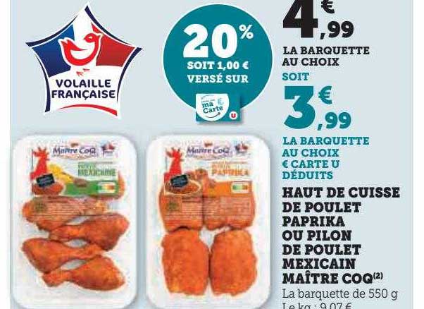 haut de cuisse de poulet paprika ou pilon de poulet mexicain maître coq