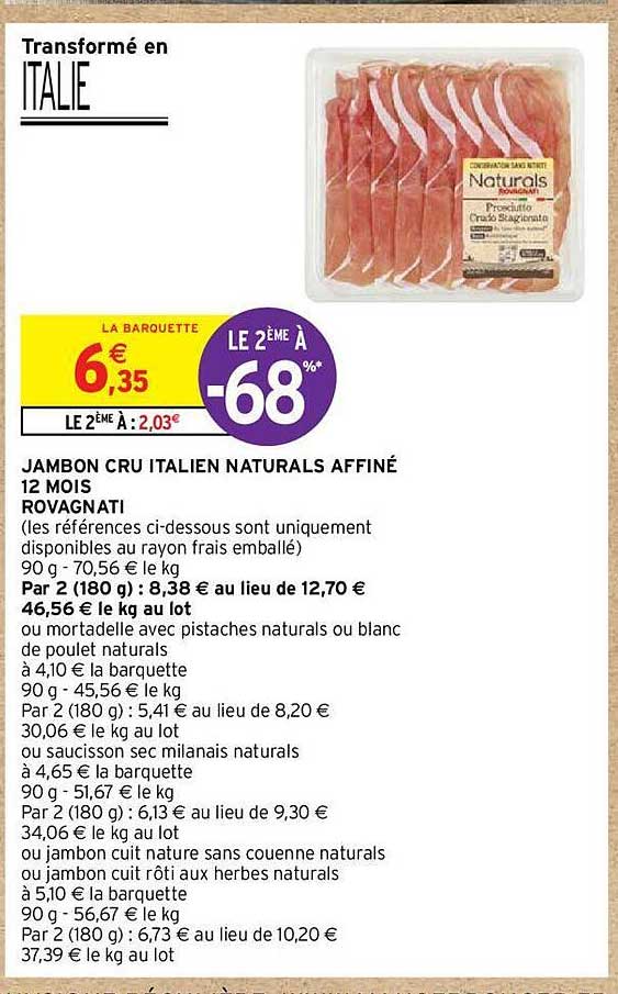 Jambon Cru Italien Naturals Affiné 12 Mois Rovagnati
