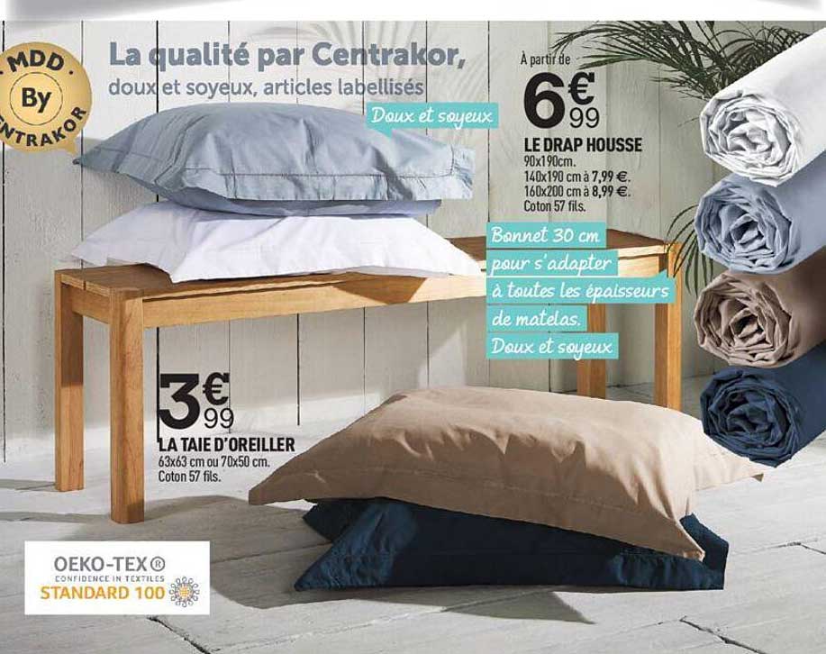 la taie d'oreiller, le drap housse