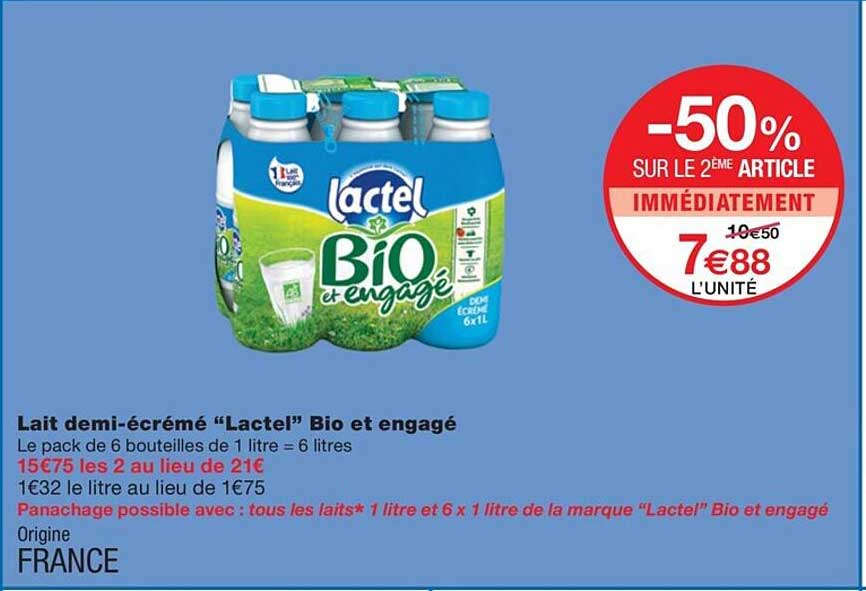 lait demi-écrémé "lactel" bio et engagé