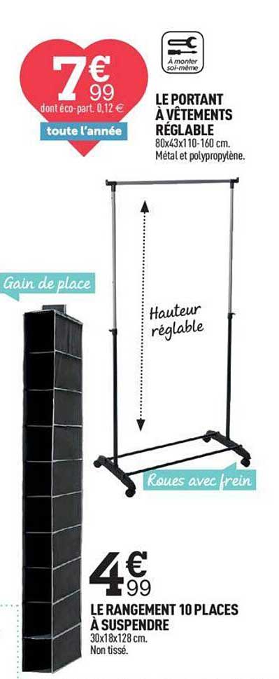 Le Portant à Vêtements Réglable, Le Rangement 10 Places à Suspendre