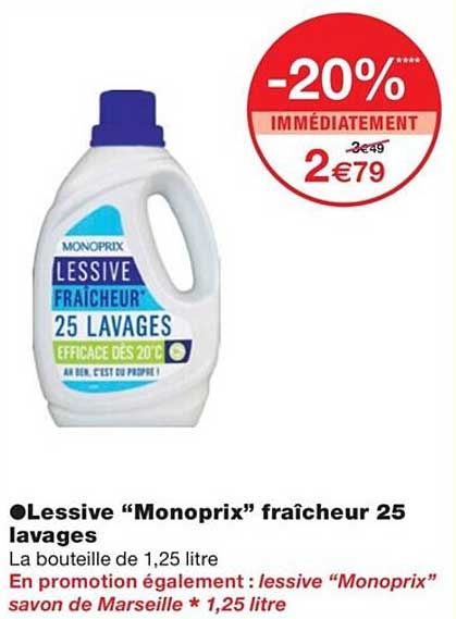 lessive "monoprix" fraîcheur 25 lavages