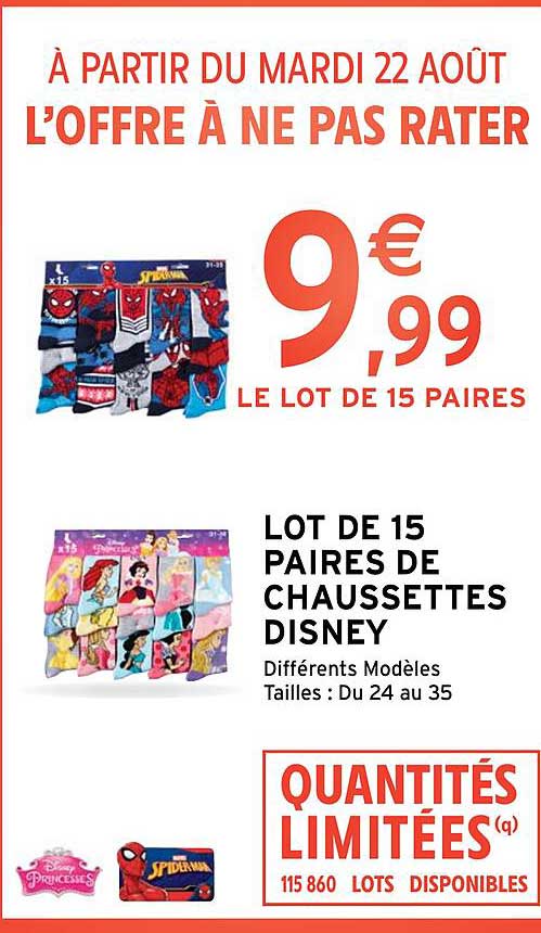 Lot De 15 Paires De Chaussettes Disney