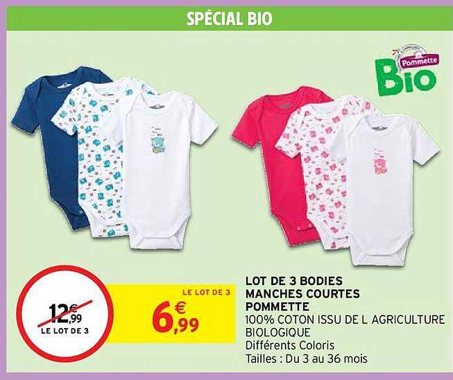 lot de 3 bodies manches courtes pommette