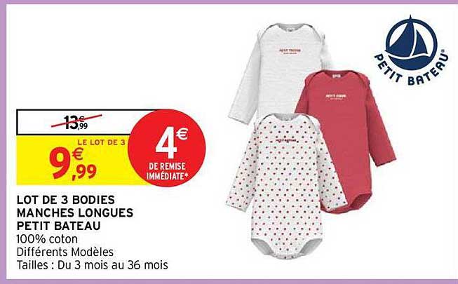 lot de 3 bodies manches longues petit bateau