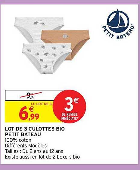 Lot De 3 Culottes Bio Petit Bateau