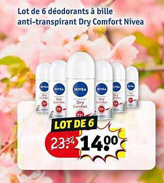 lot de 6 déodorants à bille anti-transpirant dry comfort nivea