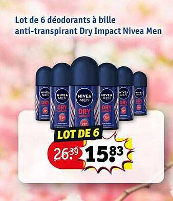 lot de 6 déodorants à bille anti-transpirant dry impact nivea men