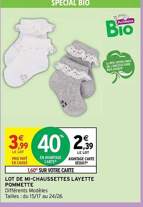 lot de mi-chaussettes layette pommette