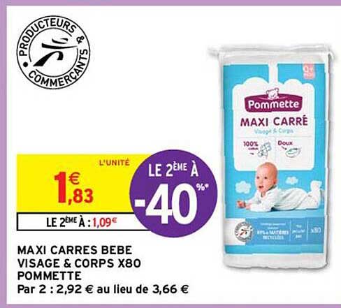 maxi carrés bébé visage & corps x80 pommette