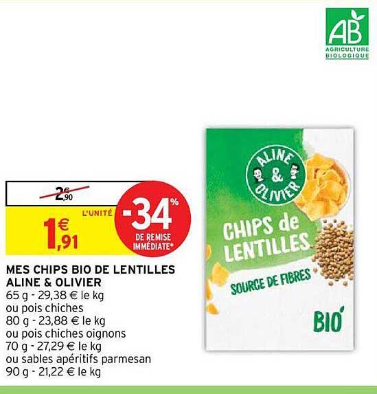 mes chips bio de lentilles aline & olivier