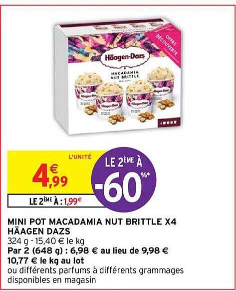 Mini Pot Macadamia Nut Brittle X 4 Häagen Dazs