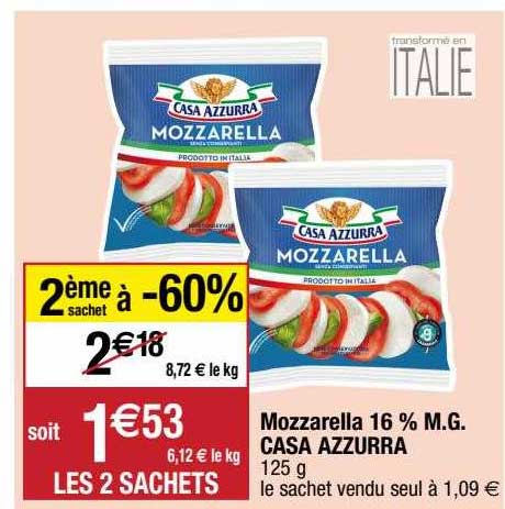 mozzarella 16% m.g. casa azzurra