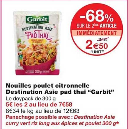 nouilles poulet citronnelle destination asie pat thaï "garbit"