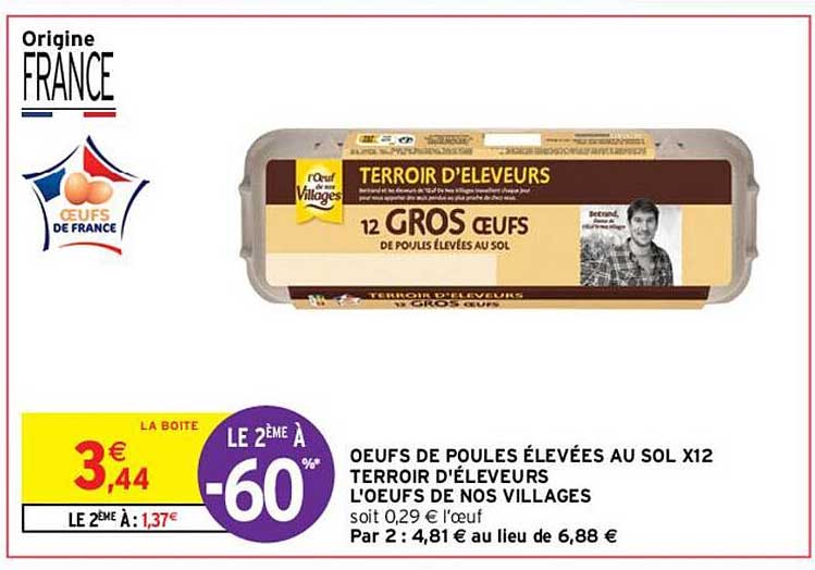 œufs de poules élevées au sol x12 terroir d'éleveurs l'œufs de nos villages