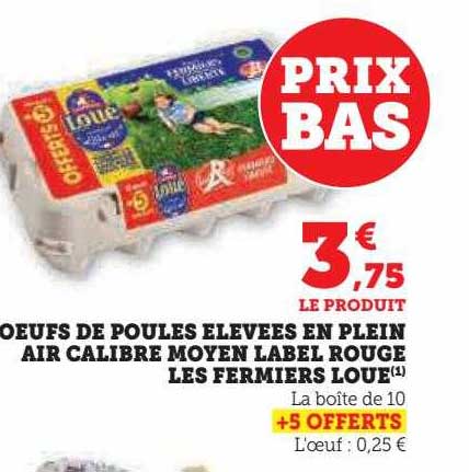 œufs de poules élevées en plein air calibre moyen label rouge les fermiers loué