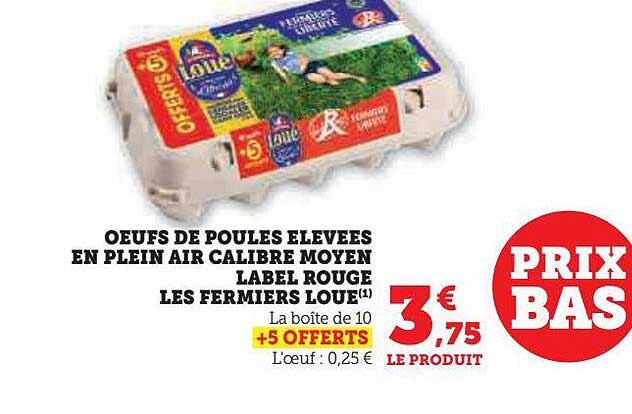 œufs de poules élevées en plein air calibre moyen label rouge les fermiers loué
