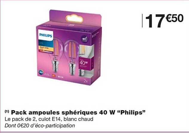 pack ampoules sphériques 40w "philips"