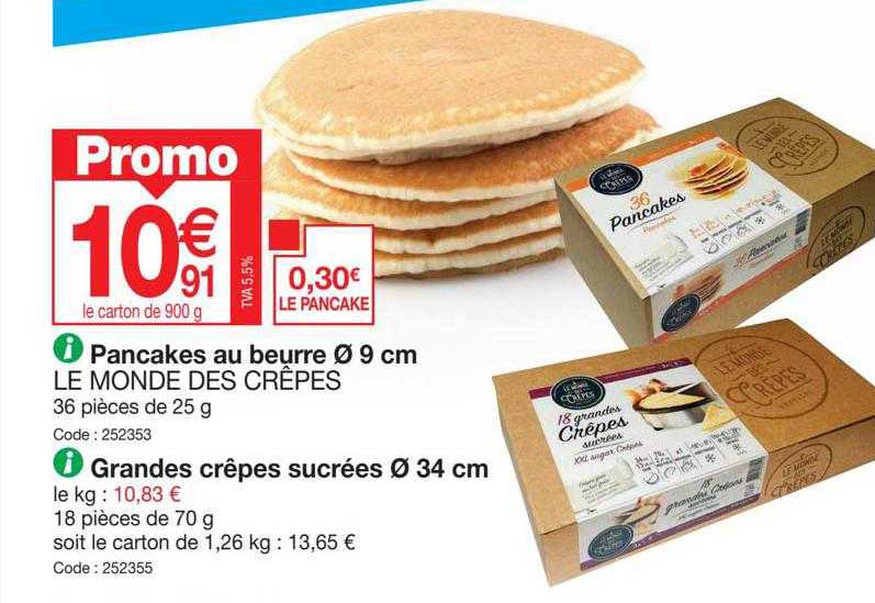 pancakes au beurre ø9 cm le monde des crêpes, grandes crêpes sucrées ø34 cm