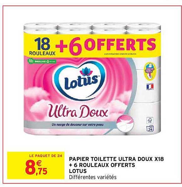 papier toilette ultra doux x18 + 6 rouleaux offerts lotus