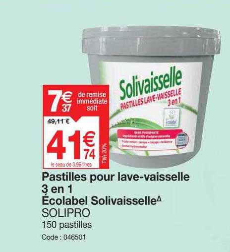 pastilles pour lave-vaisselle 3 en 1 écolabel soli vaisselle solipro