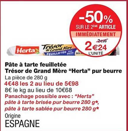 pâte à tarte feuilletée trésor de grand mère "herta" pur beurre