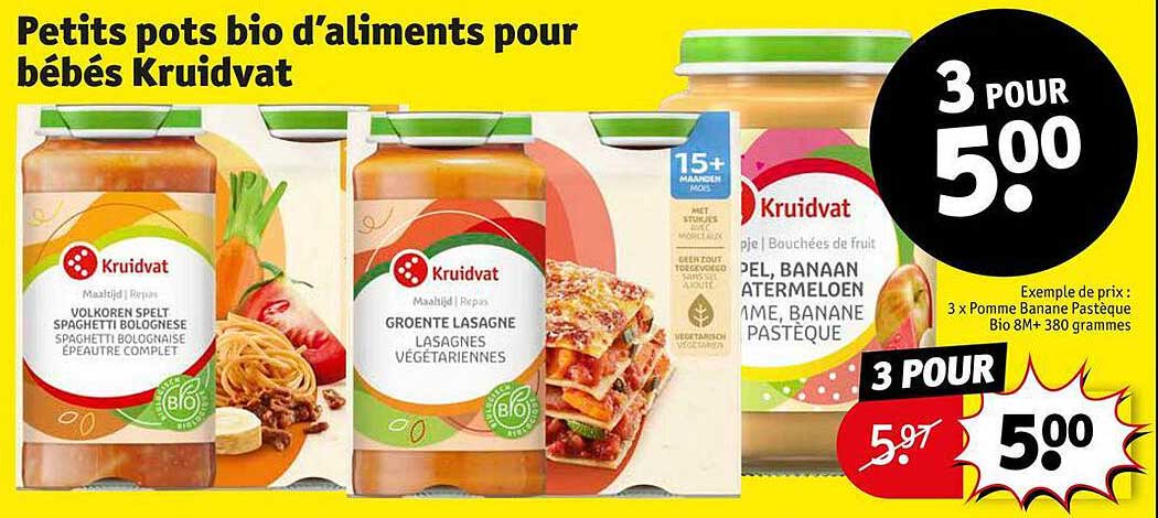 petits pots bio d'aliments pour bébés kruidvat