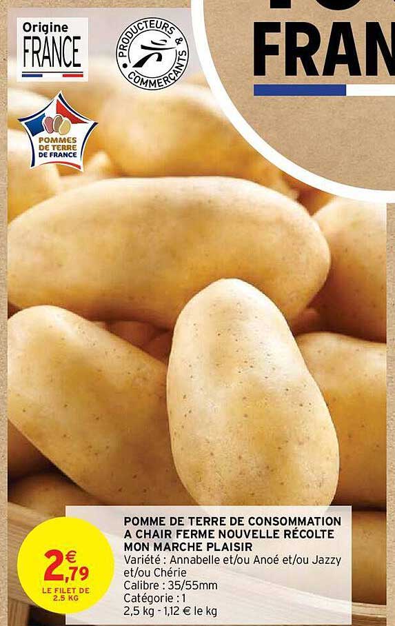 pomme de terre de consommation à chair ferme nouvelle récolte mon marché plaisir