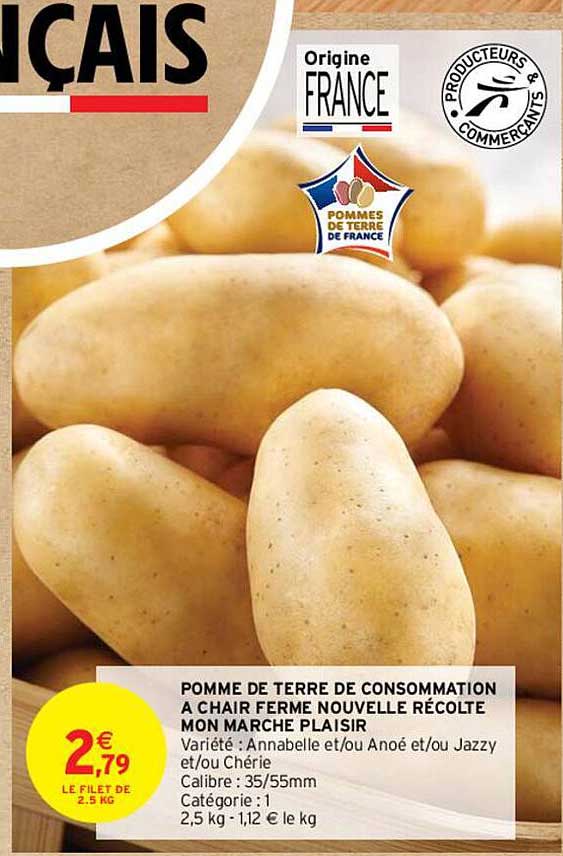 pomme de terre de consommation à chair ferme nouvelle récolte mon marché plaisir