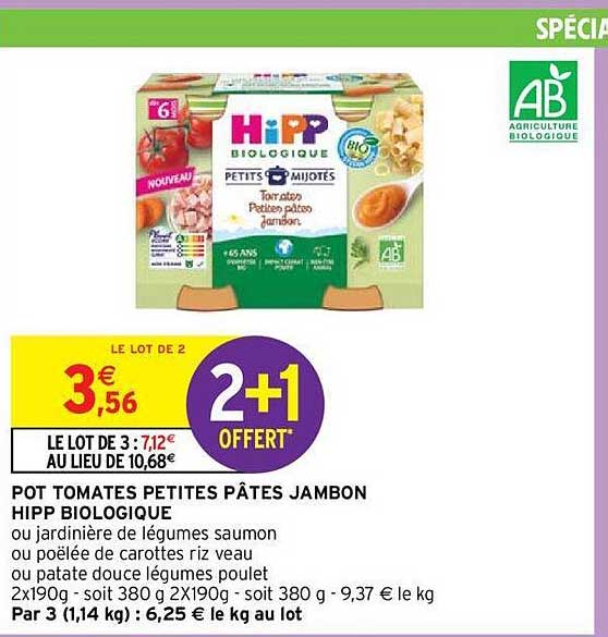 pot tomates petites pâtes jambon hipp biologique