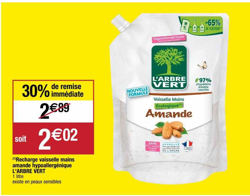 recharge vaisselle mains amande hypoallergénique l'arbre vert