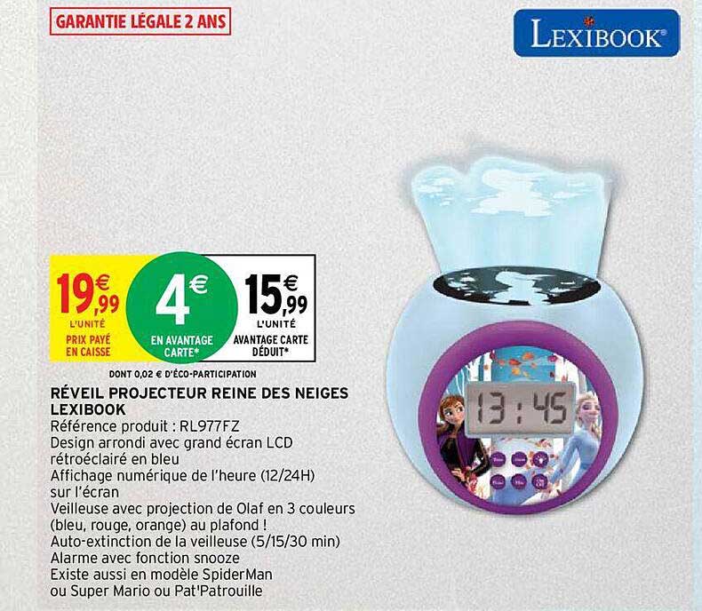 réveil projecteur reine des neiges lexibook