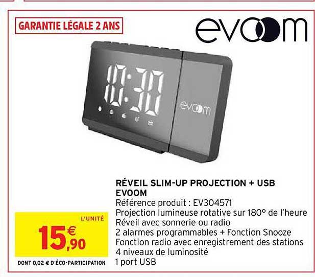 réveil slim-up projection + usb evoom
