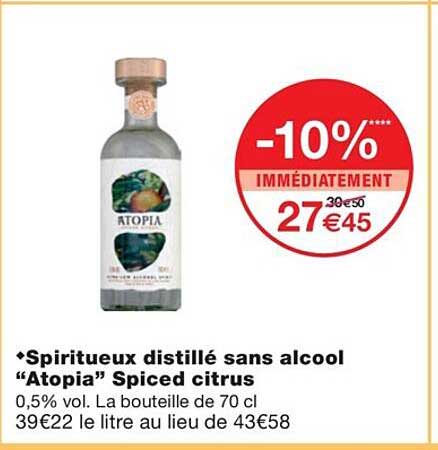 spiritueux distillé sans alcool "atopia" spiced citrus