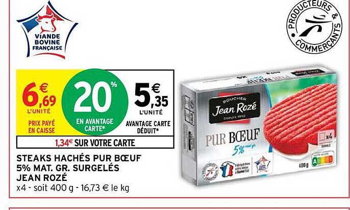 steaks hachés pur bœuf 5% mat.gr. surgelés jean rozé