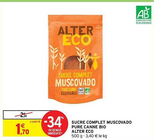 sucre complet muscovado pure canne bio alter éco